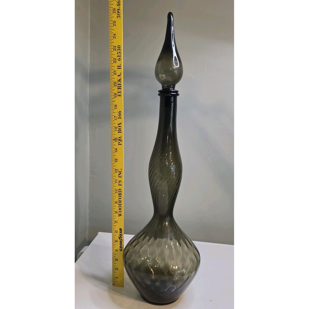Vintage RARE Empoli Italy Smoke Gray Diamond Optic Glass Genie Bottle 27" - Picture 2 of 16